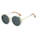 Lunettes de soleil rondes rétro avec monture dorée et cercles intérieurs en résine vert foncé - Monture Vert Foncé Verres Gris Noir