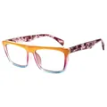 Square fashion sunglasses with orange to blue gradient frame and tortoiseshell temples - Yellow Red Blue Gradient Frame Clear Lens