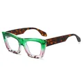Retro oversized sunglasses in green and pink gradient with tortoiseshell temples - Green Leopard Frame Clear Lens