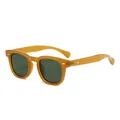 Classic retro round amber tortoiseshell sunglasses with green lenses and diamond rivets - Tea Frame Green Lens