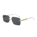 Gafas de sol cuadradas sin montura con lentes grises y patillas de metal dorado de moda - Montura Dorada Lente Gris