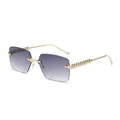 Gafas de sol cuadradas sin montura con patillas de tachuelas doradas y lentes degradadas - Montura Dorada Doble Gris
