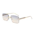 Gafas de sol cuadradas sin montura con lentes degradadas y patillas doradas - Marco Dorado Lente Gris Té