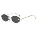 2025 frameless small square rimless sunglasses with gold metal temples and grey lenses - C2 Gold Frame Black Grey Lens