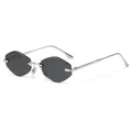 Frameless geometric square sunglasses with dark grey lenses and silver metal temples - Silver Frame Black Gray Lens