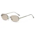Retro rimless oval sunglasses with silver metal frame and brown lenses for men and women - Silver Frame Champagne Lens