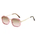 Lunettes de soleil roses transparentes avec verres dégradés et branches en métal doré - Monture Rose Marron Dégradé