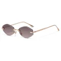 Fashionable rimless square geometric sunglasses with brown gradient lenses and gold frame - Rose Gold Frame Gray Pink Lens