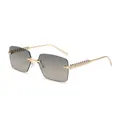 Gafas de sol sin montura con lentes degradadas grises y varillas de cadena doradas - Marco Dorado Verde Gris
