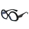 Retro oversized round frame sunglasses with anti-blue light lenses in black finish - Glossy Black Frame