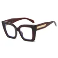 Fashionable oversized square burgundy sunglasses with decorative gold metal side temples - Brown Frame Clear Lens / Clear Lens