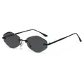 Frameless black square rimless sunglasses with hexagonal cut-edge lenses and metal frame - C1 Black Frame Grey Lens