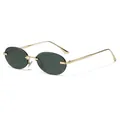 Rimless oval sunglasses with dark green lenses and golden metal frames for fashion - Gold Frame Dark Green Lens