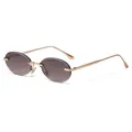 Frameless oval sunglasses with gold metal frame and purple gradient lenses for fashion - Rose Gold Frame Gray Pink Lens