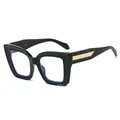 Square black cat-eye sunglasses with gold woven metal texture on the temples - Glossy Black Frame / Clear Lenses / Clear Lens