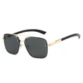 Classic double-bridge aviator sunglasses with gold metal frames and dark gray lenses - Gold Frame Black Grey