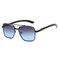 Classic pilot sunglasses with metal double bridge frame and blue gradient lenses - Black Frame Grey Blue Lens