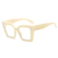 Retro cream-white cat-eye sunglasses with gold metal textured detailing on temples - Rice White Frame Clear Lens / Clear Lens