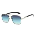 Classic silver metal aviator sunglasses with gradient blue lenses and double bridge design - Silver Frame Gray Green Lens