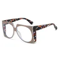 Brown square frame sunglasses with stylish orange and blue tortoiseshell patterns - Coffee Leopard Frame Clear Lens