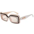 Lunettes de soleil rectangulaires rétro avec monture rose et noir et branches blanches - C6 Monture Champagne Verres Champagne
