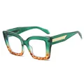 Square gradient sunglasses in green and orange with leopard print and gold metal trim - Green Gradient Leopard Frame / Clear Lens
