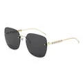Chic rimless square sunglasses for women with gold metal temples and pearl detailing - Gold Frame Grey Lens