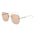 Lunettes de soleil carrées sans monture avec verres thé et branches dorées ornées de perles - Monture Dorée Verre Thé Clair