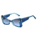 Lunettes de soleil œil de chat avec monture bleue translucide et verres bleus dégradés - Monture Bleue Verres Bleu Gris