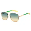 Retro pilot sunglasses with gold double bridge and green-orange gradient lenses - Gold Frame Green Tea Lens