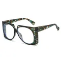 Oversized square frame sunglasses featuring unique multi-color tortoiseshell texture - Green Leopard Frame Clear Lens
