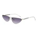 Chic cat eye rimless sunglasses with purple gradient lenses and pearl-encrusted temples - Silver Frame Double Grey