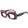 Lunettes de soleil carrées multicouches bordeaux et rose avec logo doré en métal - C10 Monture Violette Verres Transparents