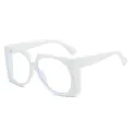 Modern white square frame sunglasses with thick geometric temples and clear blue-light lenses - White Frame Clear Lens