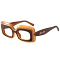 Monture de lunettes carrée en écaille de tortue avec détails dorés aux branches - C11 Monture Café Verres Transparents