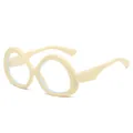 Retro oversized round sunglasses in cream beige plastic with unique infinity frame design - Beige Frame