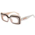 Lunettes de soleil carrées beige et blanc avec logo doré sur les branches larges - C12 Monture Champagne Verres Transparents