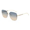 Fashionable rimless square sunglasses with gradient blue-gold lenses and pearl accents - Gold Frame Grey Tea Lens