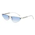 Trendy cat-eye sunglasses with blue gradient lenses and pearl decorated metal temples. - Silver Frame Gradient Blue