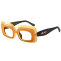 Lunettes de soleil carrées rétro avec monture orange multicouche et branches noires brillantes - C13 Monture Jaune Verre Transparent