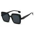 Klassische schwarze quadratische Oversize-Sonnenbrille mit gewelltem Rahmen für Damen und Herren - Schwarzer Rahmen Schwarz Graue Gläser
