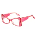 Lunettes de soleil œil de chat triangulaires rose vif translucide avec monture épaisse - Monture rose avec verre transparent