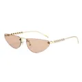 Cat eye rimless sunglasses with tea lenses and pearl-encrusted gold metal temples - Gold Frame Light Tea Lens