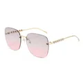 Lunettes de soleil carrées sans monture avec verres dégradés roses et perles dorées - Monture Dorée Verres Gris Rose