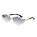 Luxury rimless oversized sunglasses with geometric gradient lenses and gold metal temples - Gold Frame Grey Tea Lens