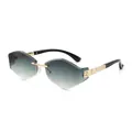 Frameless geometric shield sunglasses with gold metal temples and grey gradient lenses - Gold Frame Double Green