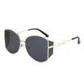Retro-Polygon-Sonnenbrille aus Metall mit Seitenschutz und dunkel getönten Gläsern - Goldener Rahmen Graue Gläser