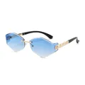 Frameless polygonal sunglasses with blue gradient lenses and gold floral metal temples - Gold Frame Double Blue Lens