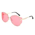 Modische Oversize-Sonnenbrille aus Goldmetall mit rosa transparenten Gläsern für Damen - Goldener Rahmen Rosa Gläser