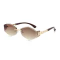 Rimless gradient brown sunglasses with geometric gold metal frames and carved temples - Gold Frame Double Tea